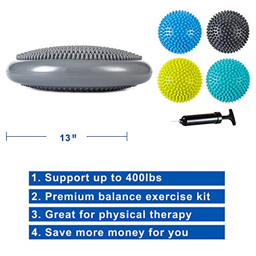 StrongTek Balance Pod Kit, 4 Hedgehog Pods, Wobble Cushion, Air Pump | Adjustable Firmness, Textured Foot Massage, Agility and Coordination Training, Core Stability and Physical Therapy