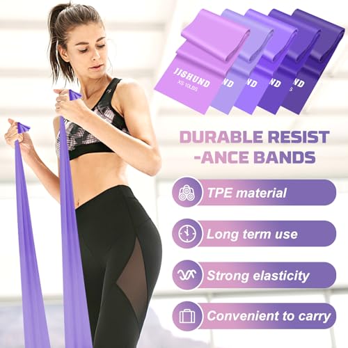 5 Pcs Resistance Bands, Professional Exercise Bands Elastic Stretch Bands for Fitness Yoga Pilates Stretching Strength Training, Workout Bands for Women and Men Home Gym - color: Gradient purple, size: 1.5m