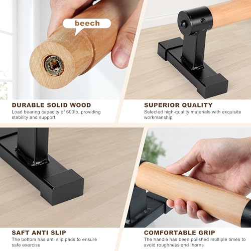 EVERYMATE Wood Push Up Bars Parallettes Bars with Rubber Feet, Anti-slip Handstand Bars for Calisthenics, Equipment for Home, Push Up Handles for Floor, Handstand Push Up Handles, Support 600 LB - size: B