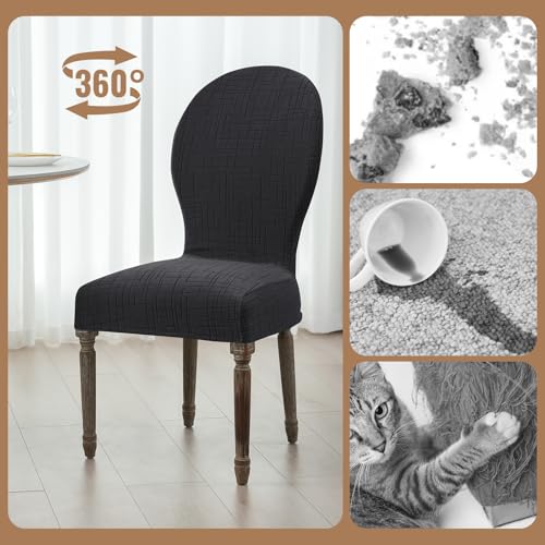 Round Back Dining Chair Cover Set 2/4/6, Curved Back Chair Covers Stretch Armless Dining Chair Slipcovers Mid Century Modern Chair Seat Protector for Kitchen, Home and Banquet (Black, Set of 2) - color: 2-black, size: Set of 2