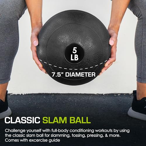ProsourceFit Slam Medicine Balls 5, 10, 15, 20, 25, 30, 50lbs Smooth and Tread Textured Grip Dead Weight Balls for Strength and Conditioning Exercises, Cardio and Core Workouts - color: Classic - Black, size: 5 LB