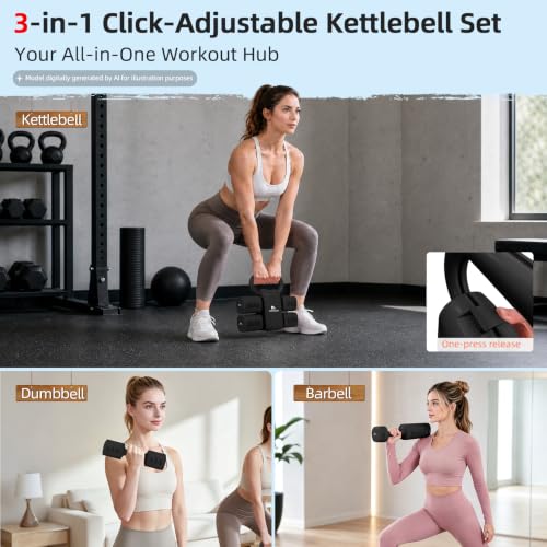 Abahub 2 in 1 Kettlebell & Dumbbell Set for Home Gym, Adjustable Weights Dumbbell Set with Kettlebell Grip Converter, Full Body Workout Kettlebell Set of 2 for Men Women - color: Black