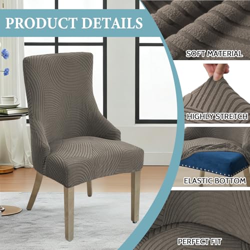 Wingback Dining Chair Covers Stretch Wing Back Side Chair Slipcover Accent Chair Cover Slipcover with Arm Chair Protector Cover for Dining Living Room (Coffee, 2PCS) - color: A- Coffee, size: 2 PCS