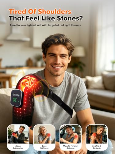 Red Light Therapy for Shoulder - 5000mAh Cordless Heating Pad with Massage, 228 Beads 660nm 850nm Infrared Wrap for Muscle Tension, Post-Workout Recovery, Gifts for Women Men, Fits Left & Right - color: Dark Grey