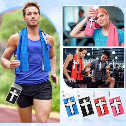 Tiamon 12 Pack Baseball Cooling Towels 40" x 12" Christian Bible Verse Towels Microfiber Softball Chilly Cool Wrap with Religious Cross for Baseball, Softball, Sports, Gym, Yoga, Running, Church Gifts