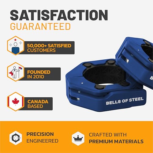 Magnetic Barbell Collars [Bells of Steel] Version 2.0 Premium Weight Bar Clamps, Quick Release Barbell Clips, Olympic Barbell Clamps, High-Strength Nylon Gym Clips, Pair, Blue - color: Blue V.2