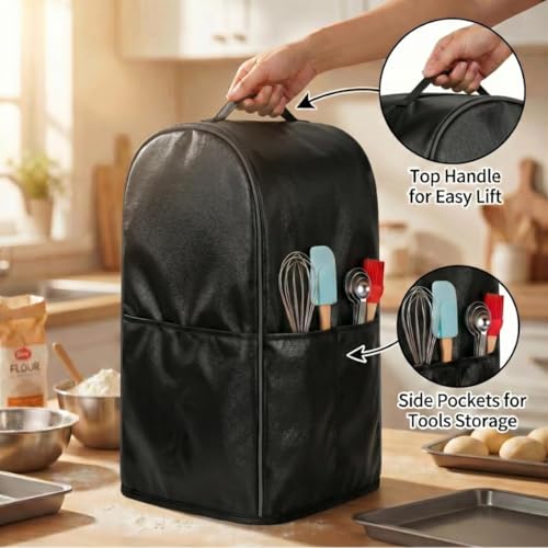 Commercial food mixer cover - a waterproof protective cover suitable for 10 quart vertical mixers, with a handle on the top and pockets on the side; Made of black high-density Oxford cloth - size: Suitable for 10-quart