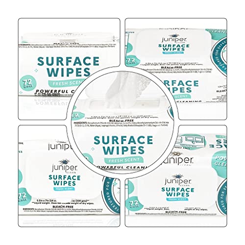 Juniper CLEAN 6 Pack Surface Cleaning Wipes Bleach Free, All-Purpose Cleaner for Bathroom, Kitchen, Office, 72 Count Soft Flow, Fresh Scent, Lint Free & Durable - size: 72 Count (Pack of 6)