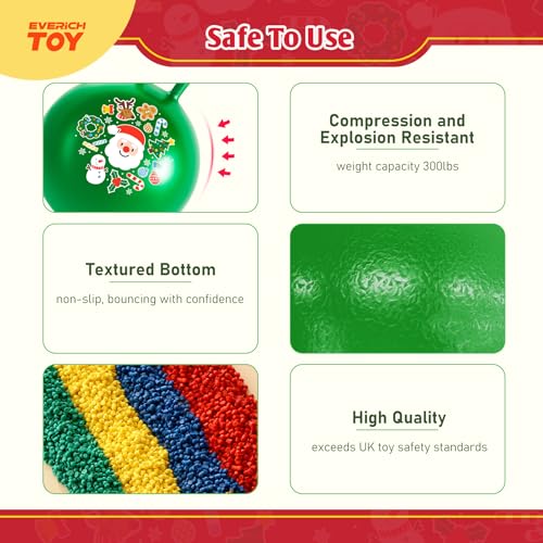 Hopper Ball for Kids 18In Sit On Bouncy Balls with Handle for Indoor Outdoor Active Play, Green Christmas Inflatable Boys Girls Gifts for 4 5 6 7 8 Years Old with Christmas Reindeer Ears - color: Green Christmas, size: Age:4-8(18''/45cm)