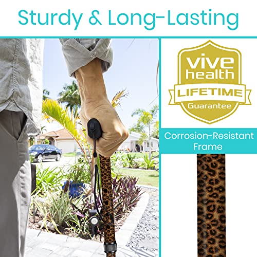 Vive Folding Cane - Foldable Walking Cane for Men, Women - Fold-up, Collapsible, Lightweight, Adjustable, Portable Hand Walking Stick - Balancing Mobility Aid - Sleek, Comfortable - color: Leopard
