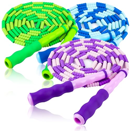Jump Rope for Kids, 9 Ft Adjustable Jump Ropes for 4 5 6 7 8 10 12, Segmented Soft Beaded Jumping Rope Age 8-12, Tangle Free Skipping Rope for Women Man Fitness Weight Loss - color: Green, Purple, Blue