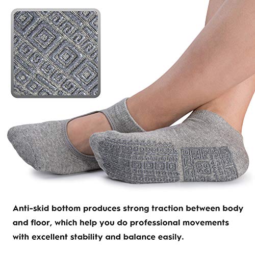 unenow Non Slip Grip Yoga Socks for Women with Cushion for Pilates, Barre, Home - color: 3 Pairs-black/Navy/Grey