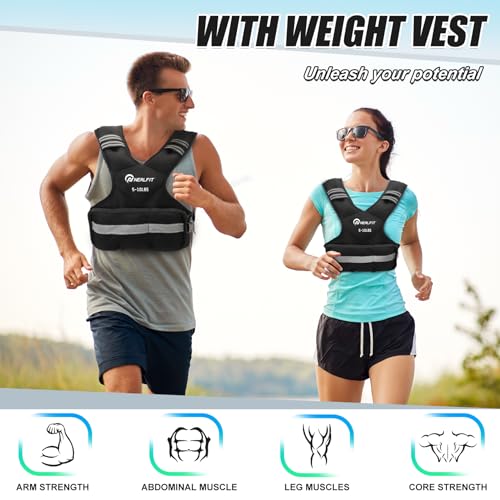 NEALFIT Weighted Vest for Women and Men, 5-10lb/11-20lb/18-30lb Adjustable Weighted Vest with Reflective Strip, Body Weight Vest for Walking, Running, Fitness, Strength Training - size: 5-10 lbs