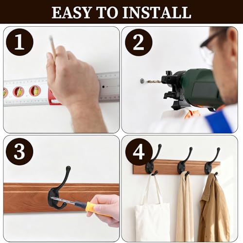 18 Pack Wall Hooks for Hanging, Strong Load-Bearing Capacity, Metal Towel Hook, Easy Installation, Coat Hooks Heavy Duty, Apply to Bathrooms, Bedrooms, Living Rooms, Entrances(Black)