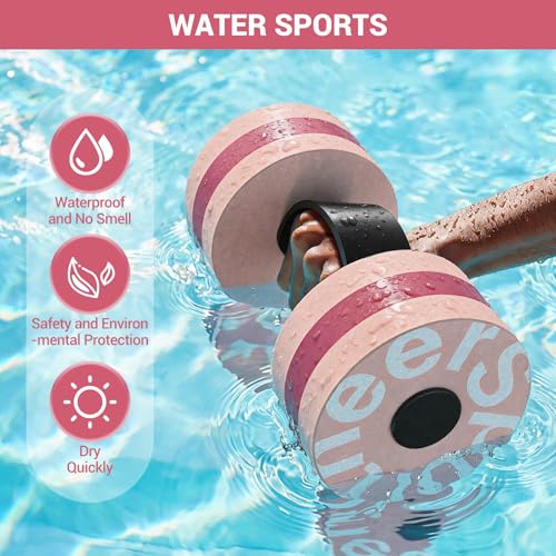 Sportneer Water Weights Aquatic Exercise Dumbbells Water Dumbbell Aerobics Workouts Set of 2 EVA Foam Pool Weights Dumbbells Set Aqua Fitness Barbells Equipment for Water Aerobics Weight Loss - color: Double Pink
