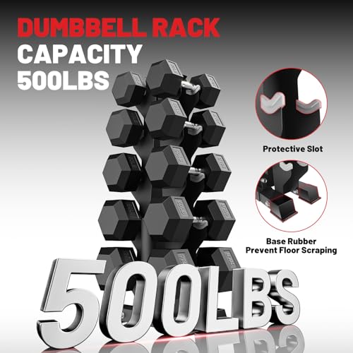 Hex Dumbbell Sets with Rack, 85-560lb Dumbbell Weight Set & Storage Rack | PAPABABE Dumbbell Set with Stand, Rubber Dumbbell Weight Set, Multiple Options Hand Weight for Strength Training - size: 16.5" (L) x 10.7" (W) x 39.57" (H)