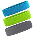 3 Pack Men & Women Sports Sweatbands Headbands - color: Green,Blue,Gray