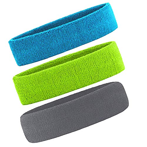 3 Pack Men & Women Sports Sweatbands Headbands - color: Green,Blue,Gray