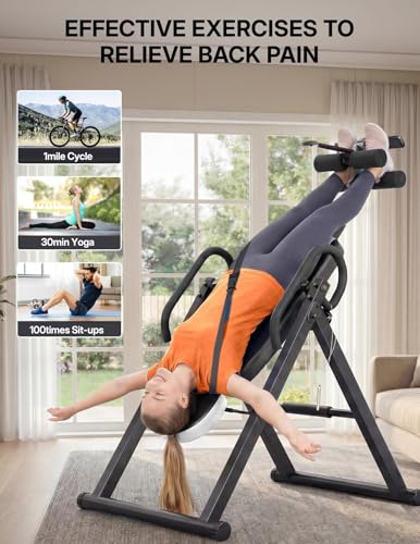 YOLEO Gravity Inversion Table for Back Pain Relief 2026 New Inversion Table w/Lumbar Support Easy to Assemble Back Stretcher Machine 300 lbs - color: Black