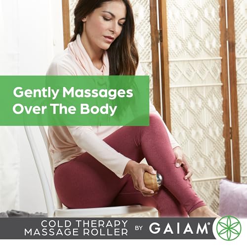 Gaiam Cold Therapy Massage Roller, Ergonomic Grip (Black) | Cold Therapy Roller | Targeted Muscle Recovery, Soreness & Inflammation Relief | Ergonomic Grip | Compact & Portable