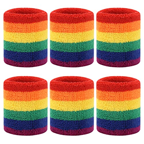 BEACE Sweatbands Sports Wristband for Men & Women - Moisture Wicking Athletic Cotton Terry Cloth Sweatband for Tennis, Basketball, Running, Gym, Working Out - color: Rainbow