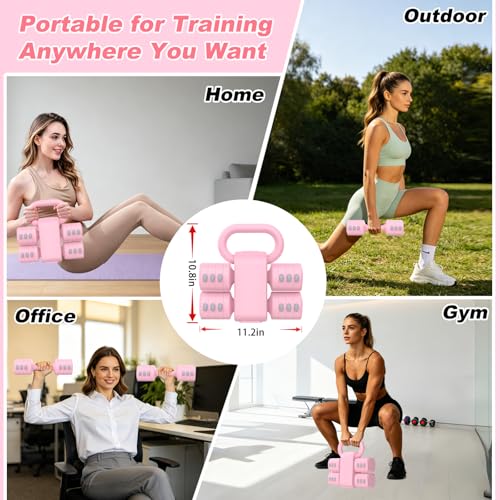 RINREA Adjustable Dumbbell Set, Hand Weight Dumbbells with Kettlebell Shell | ABS, Weight Adjustable, Quick Lock, Kettlebell & Dumbbell in 1 Set, Compact, Space-saving, Women, Home Gym, Office, Traveling - color: Pink