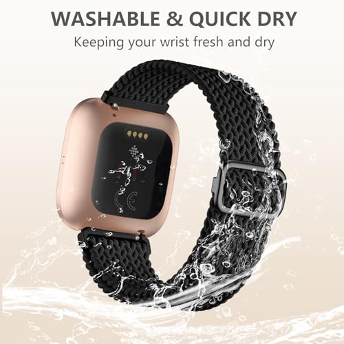Maledan Compatible with Fitbit Versa 2 Bands Women Men, Braided Stretchy Bracelet Replacement Wrist Bands for Fitbit Versa 2/Versa/Lite/SE/Strap Accessories, Black - color: 1-Black
