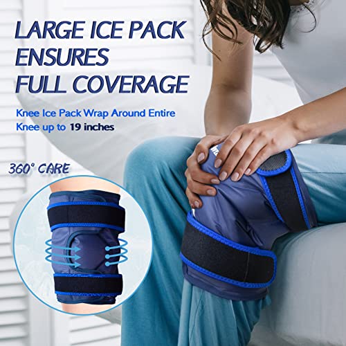 KingPavonini XXL Knee Ice Pack Wrap Around Entire Knee After Surgery, Large Reusable Gel Ice Pack for Injuries, Pain Relief, Swelling, Sports Injuries, 1 Pack (Blue) - style: Blue