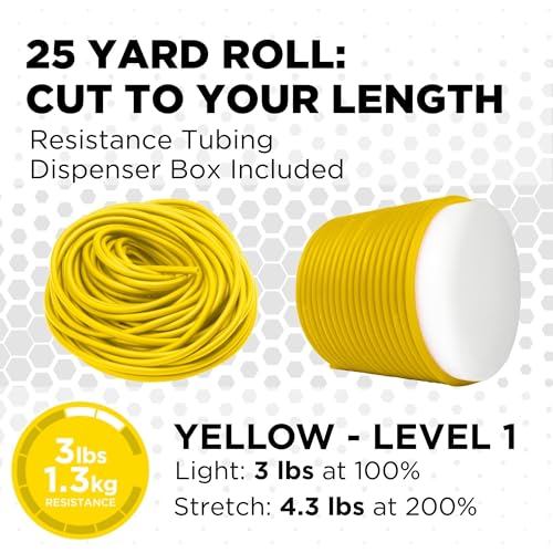 THERABAND Latex Resistance Tubing, Yellow, Light Level 1, 25 ft Roll, Professional Grade for Upper and Lower Body Workouts, Cut-to-Length, Color-Coded Resistance Levels - color: Level 1 / Light - Yellow, size: 25 Foot