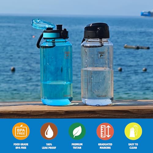 Fanhaw 32 Oz Clear Tritan Water Bottle, BPA-Free & Leak-Proof, Wide Mouth with Anti-dust Chug Lid, Reusable Plastic Bottle for Gym, Travel, School & Office, Back to School Essentials (Classic Blue) - color: Classic Blue, size: 32 Ounces