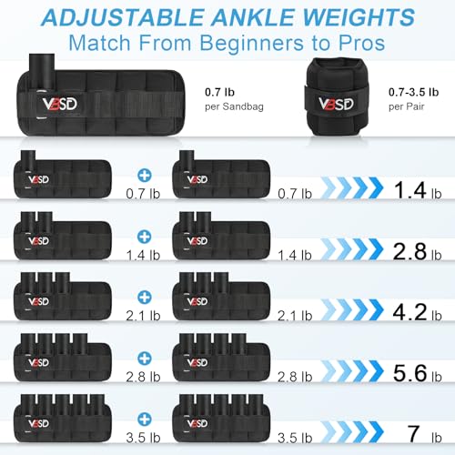 VBSD Adjustable Ankle Weights for Men Women, 2 4 6 8 10 lbs 1 Pair Leg Weight Straps, Weighted Ankle Weight Set with Removable Sandbags for Walking Running Yoga Physical Therapy Gym Home Workout - color: Black, size: 3.5LBx2