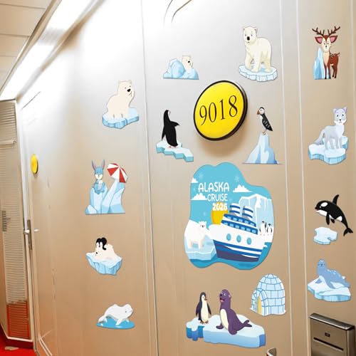 Alaska Animals Cruise Door Magnets - Wxiben 15PCS Alaska Cruise 2026 Ship Door Decorations Penguin Sea Lion Seal Penguin Whale Cruise Door Magnets for Stateroom Cabin Carnival Refrigerator Decor - style: Alaska Animals