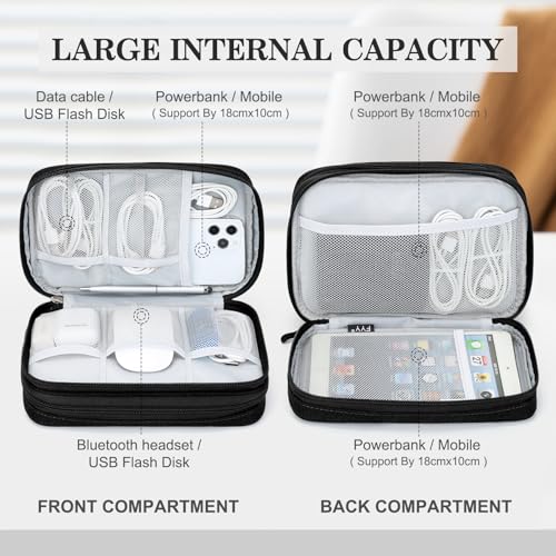 FYY Electronic Organizer, Travel Tech Pouch Bag, Large, Black | Wrist Strap, Waterproof, Double Layers Portable Electronics Travel Carrying Case for Cord, Charger, Daily Business Trips Use - color: Black, size: Large
