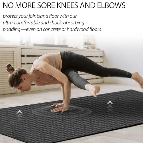 VTORY Extra Thick Large Exercise Mat, 6'x4'/7'x5'/8'x6'/10'x6'x8mm(1/3 inch) , Non-Slip, PVC, Ultra Durable, Heavy-Duty Mat, Shoes-Friendly, High-Density, Large Wide Yoga Mat, Workout Mat for Home Gym, Cardio, Strength, HIIT, MMA - size: 7'x5'x8mm High-De