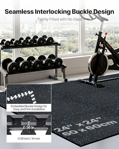 VEVOR 0.56Inch 96sq.ft 24 Tiles Gym Flooring for Home Gym, Rubber Top with High Density EVA Foam, 24 x 24In Gym Floor Exercise Equipment Mats, Interlocking Gym Mats, Puzzle Workout Mats, Black & Blue - color: Black & Blue, style: 24 Tiles (96 Sq Ft)
