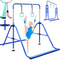 Folding Gymnastics Bar with Rings, Foldable Kip Bar with Sturdier Base, Training Bar for Kids Ages 3-10, Horizontal Bar, Home Gym Equipment for Boy Girl - color: Blue, style: Foldable Bar