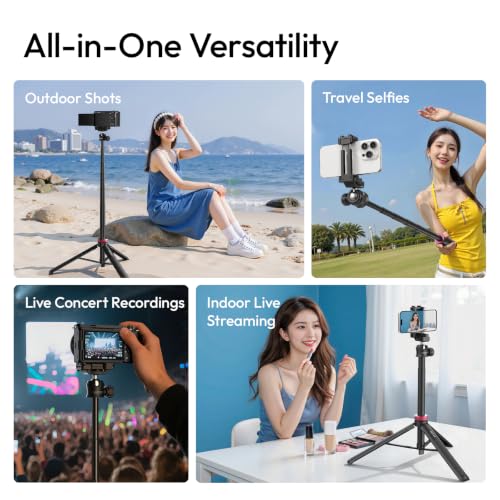 ULANZI MT44 Auto Open Phone Tripod, 59" Extendable Selfie Stick for iPhone | 360° Ball Head, 1s Pop Open , Cold Shoe, Selfie Stick Tripod w 1/4" Screw for Vlog Recording for iPhone 17 Luna Pocket 4 - color: MT44 Auto Open Black