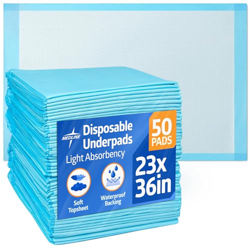 Medline Light Absorbency Underpad, 23" x 36", 50 Count, Disposable Bed, Furniture & Surface Protection, For Kids, Adults, Elderly, Puppy Pad, Changing Pad, Incontinence Pee Pad, Chucks - size: 23" x 36" (50 count)