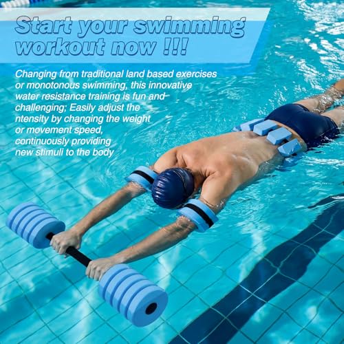 Soulchen Pool Exercise Set Including Long Aquatic Exercise Dumbbells,Pool Ankle Weights,Swim Belt,Water Aerobics Water Aerobics Equipment Set for Full Body Swim Training Kit - color: Blue, size: Middle