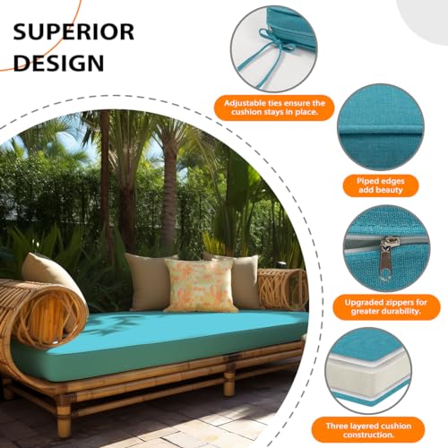 Sundale Outdoor Olefin Bench Cushion， Water-Resistant Patio Couch Cushion, Loveseat Sofa Pad with Straps Teal, 59 x 18 x 4 Inches - color: Teal, size: 59 X 18 X 4 Inch