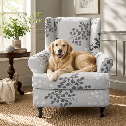 NILUOH Wingback Chair Slipcover 2 Pieces, Stretch Spandex Wingback Chair Covers Washable Slipcover for Wingback Armchairs Non-Slip Furniture Protector with Elastic Bottom for Living Room - color: 11