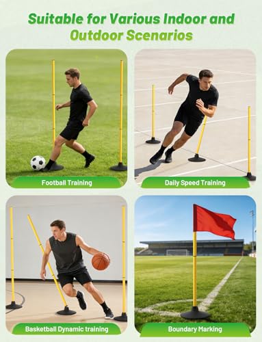 GHB Agility Poles 4 Pack 50" Sports Soccer Training Poles | Detachable Speed Training Equipment Football Accessories with Rubber Base - size: C.Rubber Base+Rebound Spring