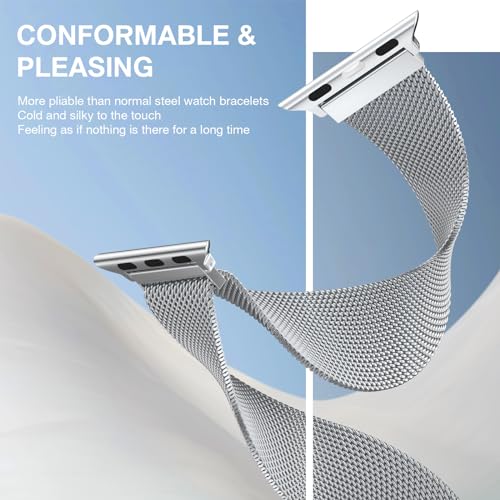 Stainless Steel Milanese Loop Compatible with Apple Watch Bands 38mm 40mm 41mm 42mm men and women, Magnetic Clasp Replacement for iWatch Ultra Series 11 10 9 8 7 SE 6 5 4 3 2 1 - color: Silver, size: 38/40/41/42mm(Series 11/10)