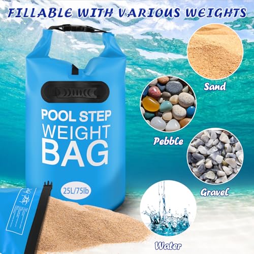 75 lb Heavy Duty Pool Ladder Weights - 2 Pack Pool Step Sand Bags for Above Ground Pools, Waterproof 500D PVC, Tear-Resistant Pool Stair Stabilizer to Prevent Floating, Sky Blue - color: Sky Blue, size: 75 lb