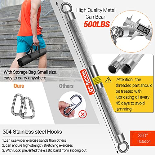 DASKING Detachable Resistance Bands Bar 30"/35.4"/38.5" Length Max Load 500LBS for Home Gym Full Body Workout Fitness Bar - style: Total Length:90cm/35.4"