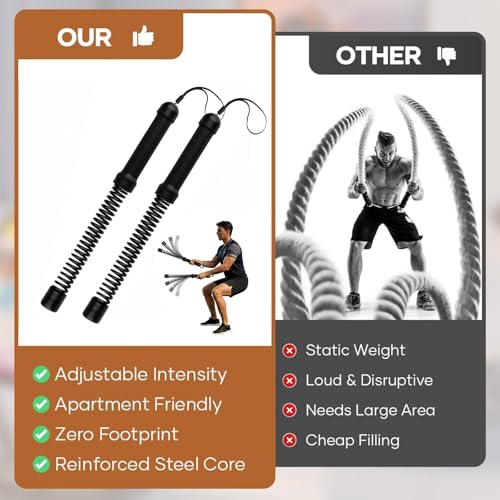 Portable Ropeless Battle Ropes, 2 in 1 Cordless Battle Ropes for Home Gym with Non-Slip Gloves, HIIT and Low-Impact Aerobic Training