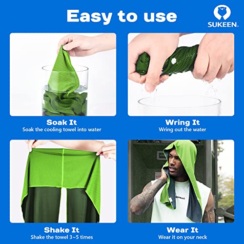Sukeen Cooling Hoodie Towel, Absorbent Quick-Drying Cooling Towels for Neck and Face, UV Sun Protection Cooling Neck Wraps Sport Head Cooling Towel Hot Weather - color: Blue/Green
