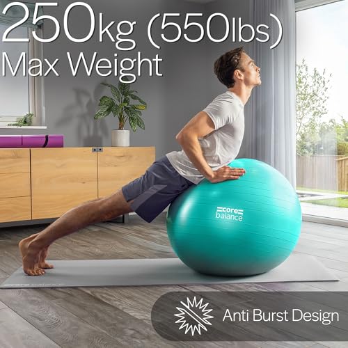 Core Balance Exercise Ball, Stability Ball for Yoga, Pilates and Fitness, Gym Ball for Home Gym and Office Chair, Training, Physical Therapy, Anti Burst, Pump Included, 55cm 65cm 75cm 85cm - color: Teal, size: XXL (31–33in | 78–85cm)