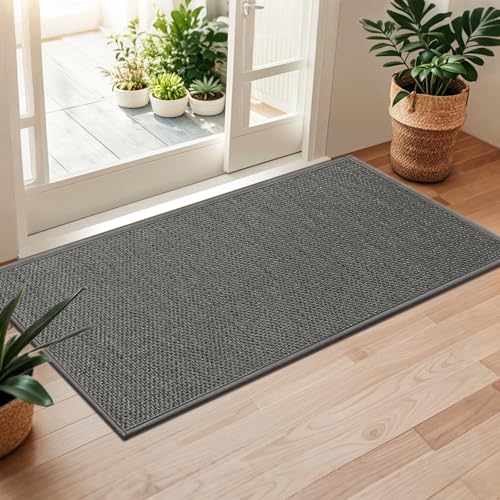 LEKEEPGO Door Mat 24"x47", Non Slip Door Mat Indoor Entrance, Rubber Backing Indoor Door mats Washable Absorbent Low-Profile Doormat Front Entryway Entry Resist Dirt Inside Door Mats, Grey - color: Grey, size: 1'11" X 3'11" (Rectangular)