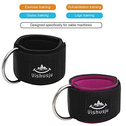 Ankle Straps Wrist Cuffs 5.5mm Neoprene Padded Large D-Ring for Cable Machines Fitness Legs Exercise Attachment Adjustable - color: Black